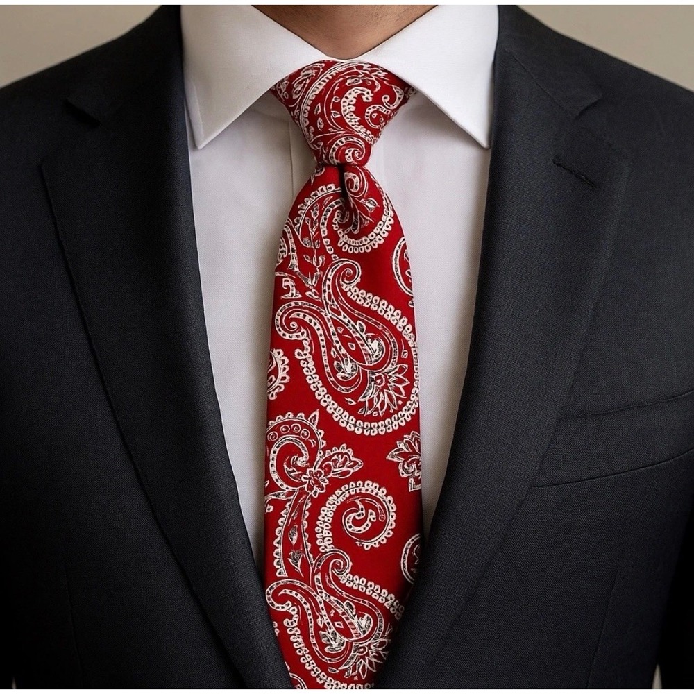 Jos. A. Bank Executive Collection Red Paisley Silk Tie Hand Printed Italy USA
